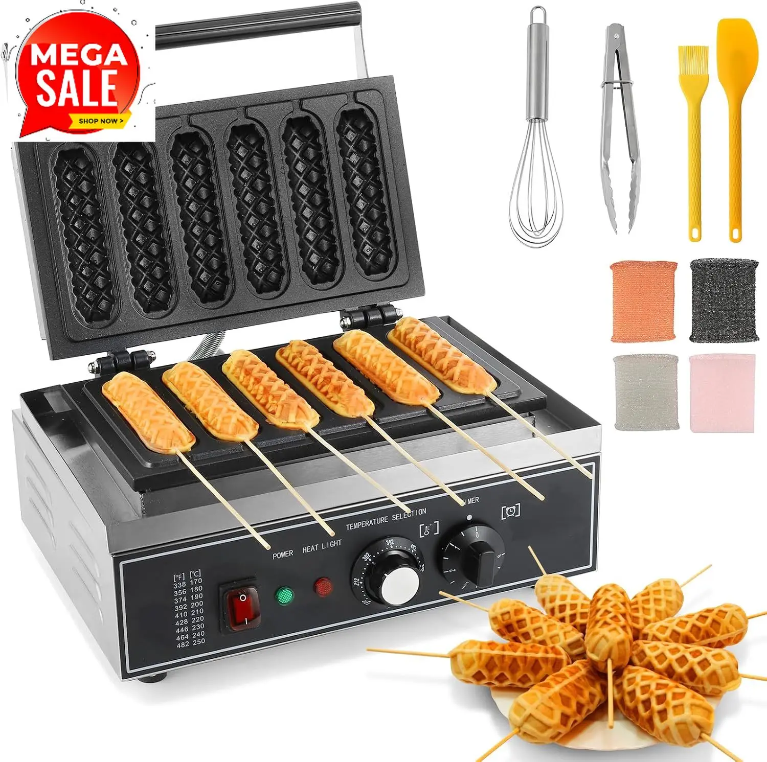 Corn Dog Stick - 6Pcs Corn Dog Maker, 1550W Commercial